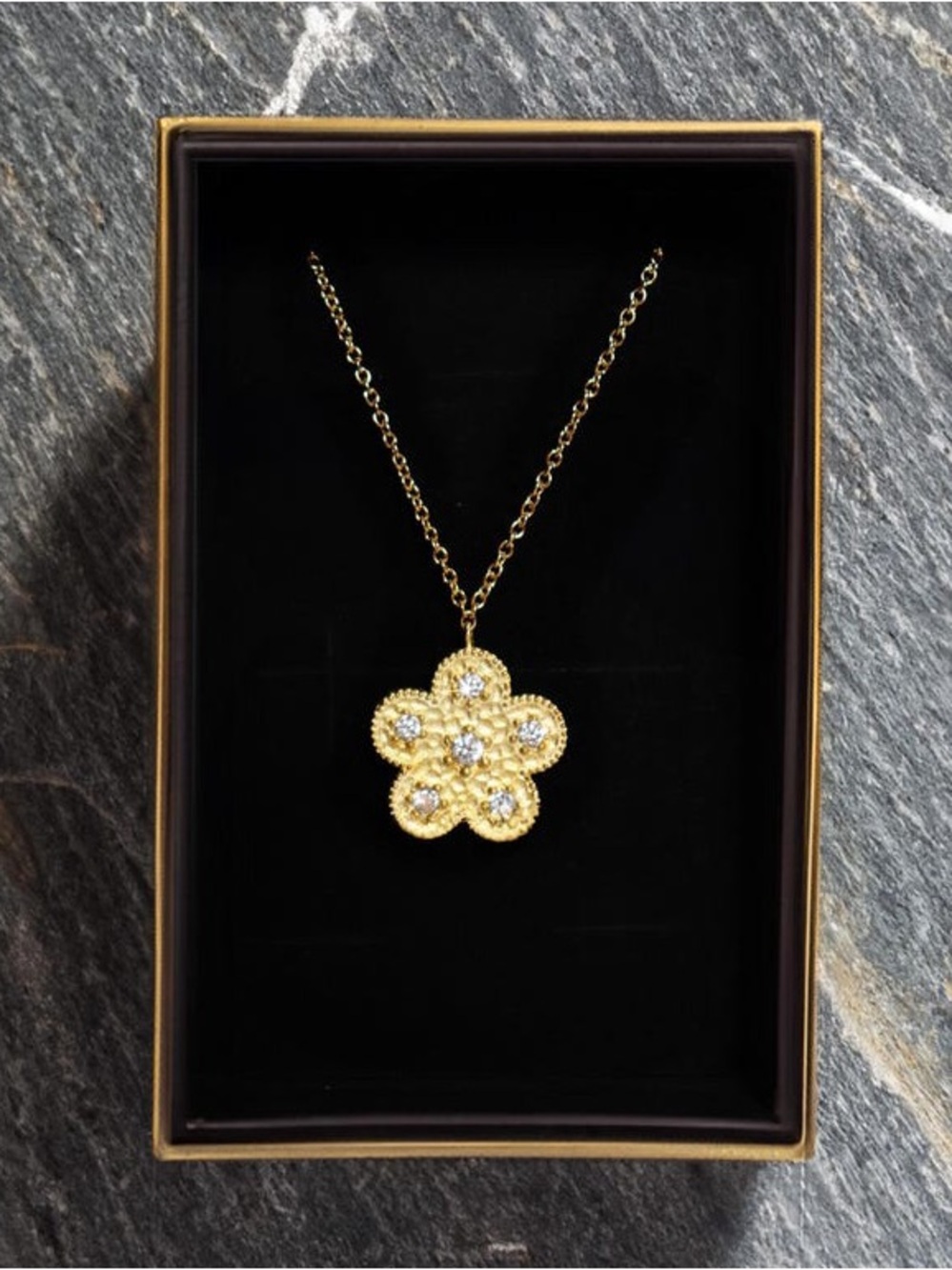 Gold-Plated Sterling Silver Flower Necklace – Sparkling Cubic Zirconia